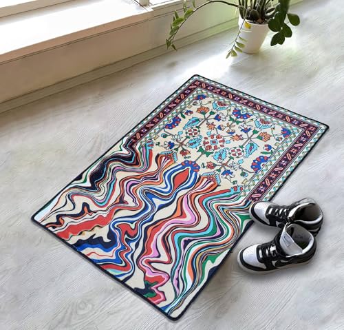Melting Rug 2x3 Oriental Design Melting Area Rug Machine Washable Traditional Carpet Nonslip Mat Scandinavian Melting Rug for Living Room Bedroom Kitchen Abstract Rug Fabric Surface