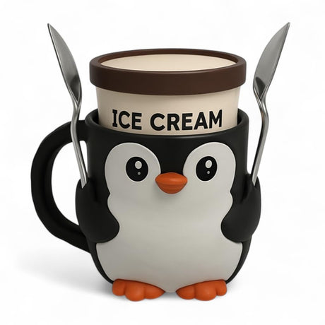 Penguin Ice Cream Pint Holder – Fits Standard Pints – Dual Spoon Sockets – Keeps Hands Warm – Fun Penguin Design with Vibrant Colors – Reusable Ice Cream Sleeve - Ramen Noodle Holder