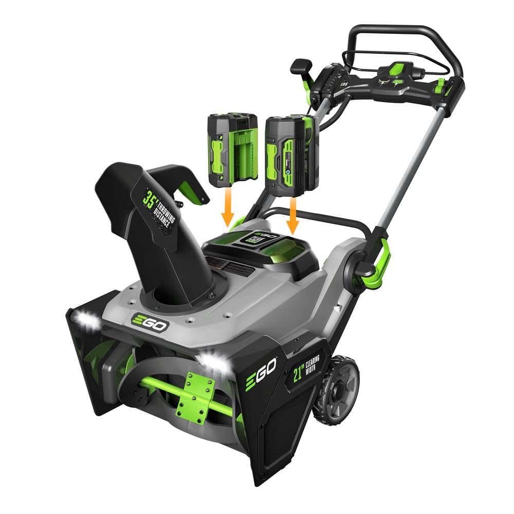 EGO Power+ SNT2112 21-Inch 56-Volt Lithium-Ion Cordless Snow Blower with Steel Auger - (2) 5.0Ah Batteries and Dual Port Charger Included, Black