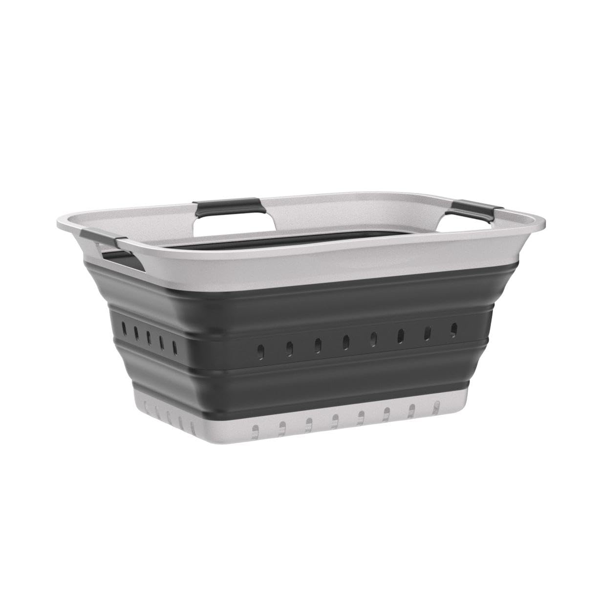SAMMART 42L (11 gallon) Collapsible Plastic Laundry Basket - Foldable Pop Up Storage Container/Organizer - Space Saving Hamper/Basket (1, White/Grey)
