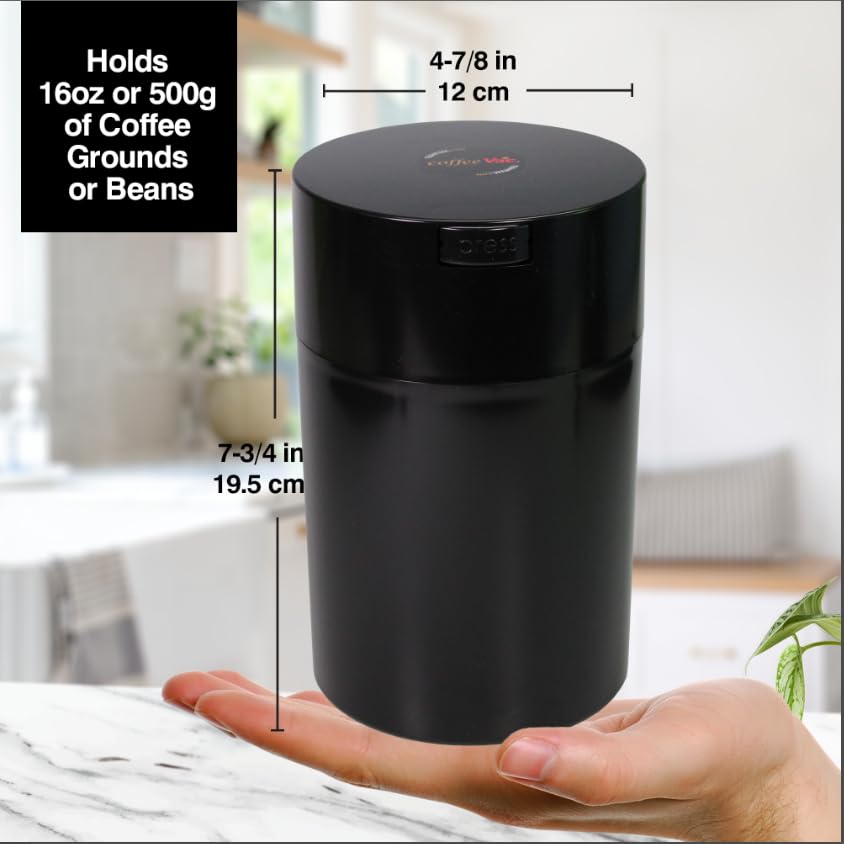 1LB Patented Airtight Multi-use Vacuum Works as Smell Proof Ground Coffee Bean Containers. Black Cap and Body, 1.85-Liter/1.6-Quart