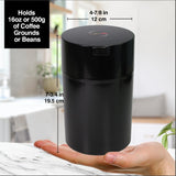 1LB Patented Airtight Multi-use Vacuum Works as Smell Proof Ground Coffee Bean Containers. Black Cap and Body, 1.85-Liter/1.6-Quart