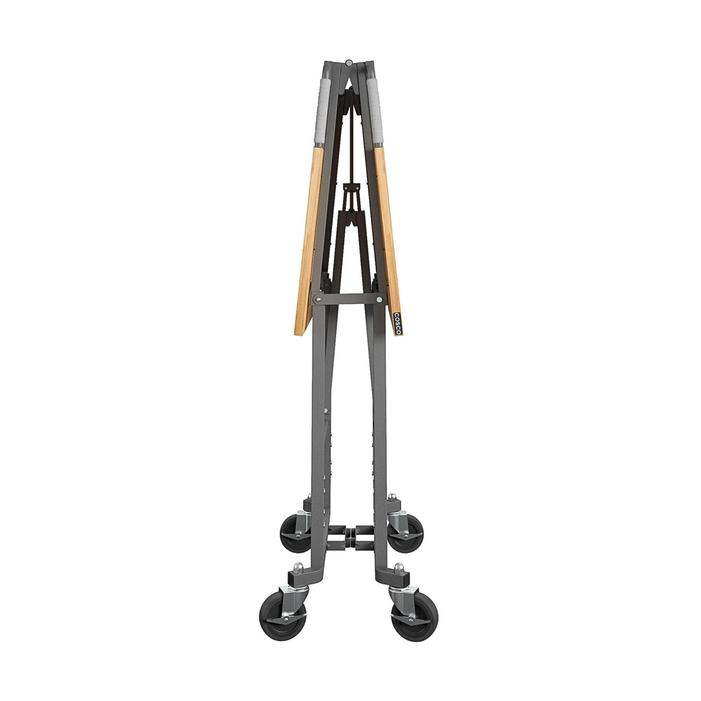 COSCO SmartFold Butcher Block Portable Workbench / Folding Utility Table (Hardwood Top, 700LB Total Weight Capacity, Locking Casters, Gray Steel Frame, 1 Pack)