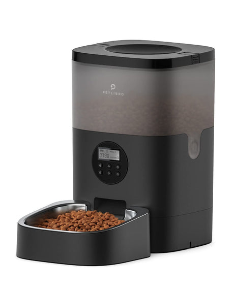 PETLIBRO Automatic Dog Feeder, 6L Dog Food Dispenser with Timer Interactive Voice Recorder, Auto Dog Feeder with Desiccant Bag 1-4 Meals Dry Food, Black Transparent