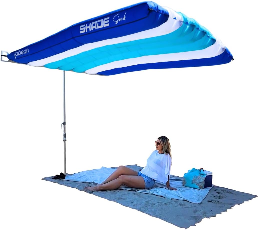 ShadeSock – The World’s 1st Wind-Inflating, Beach Shade – Silent, Non-Flapping Design, 8x10ft Auto-Directing Canopy – Light-Weight and Portable – Easy 2 Minute Set-Up, Blue