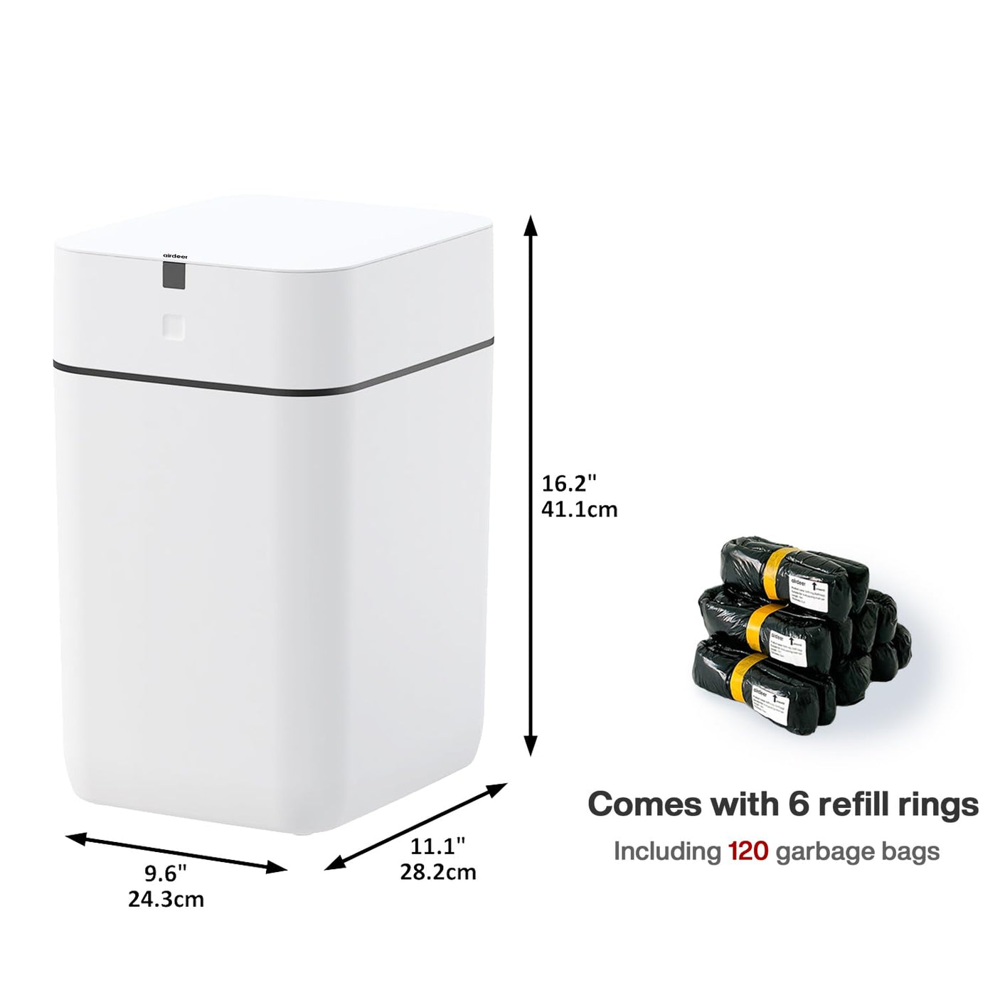 Automatic Trash Can, 4 Gallon Self Sealing and Self-Changing Smart Trash Can, Motion Sensor, Touchless Garbage can with lid for Kitchen Bathroom Bedroom Office, 6 Refill Rings(A1, White)