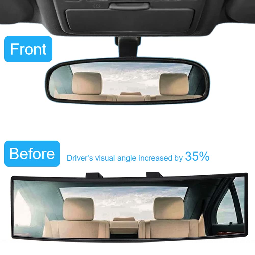 OBTANIM 2 PCS Rearview Mirror 12 Inch HD Glass Anti Glare Clip On Panoramic Wide Angle Car Interior Rear View Mirror Accessories for SUV Trucks (White)