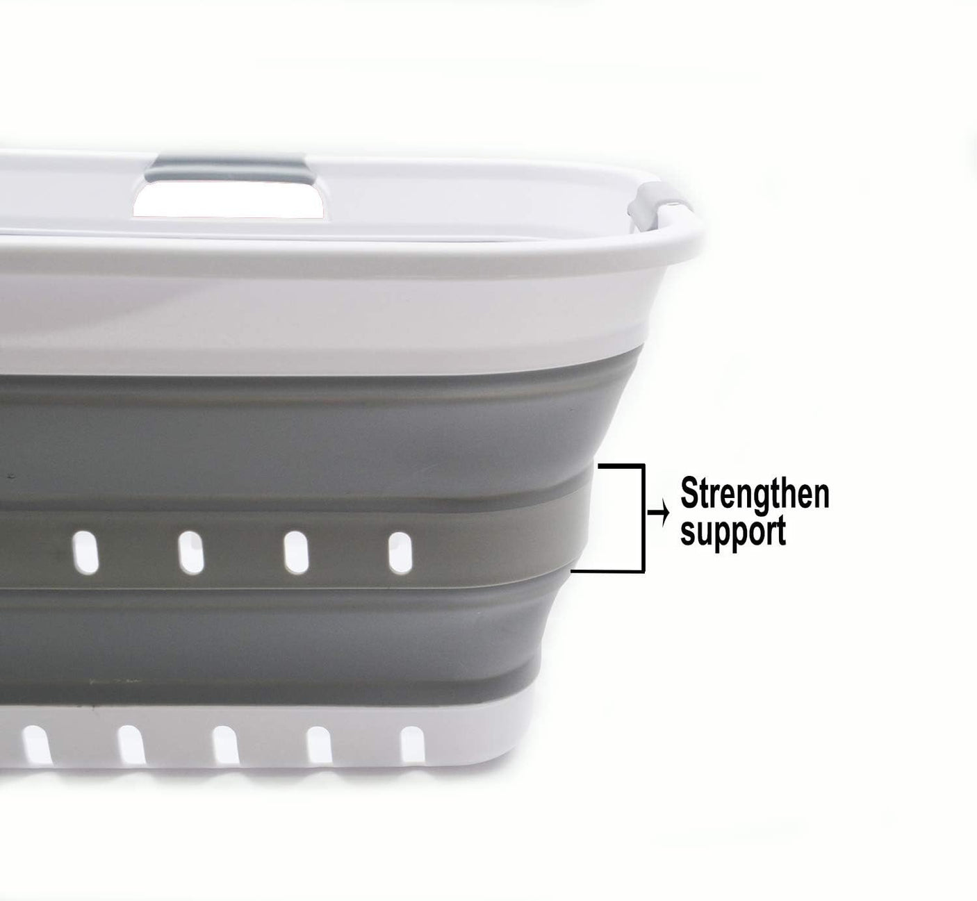 SAMMART 42L (11 gallon) Collapsible Plastic Laundry Basket - Foldable Pop Up Storage Container/Organizer - Space Saving Hamper/Basket (1, White/Grey)