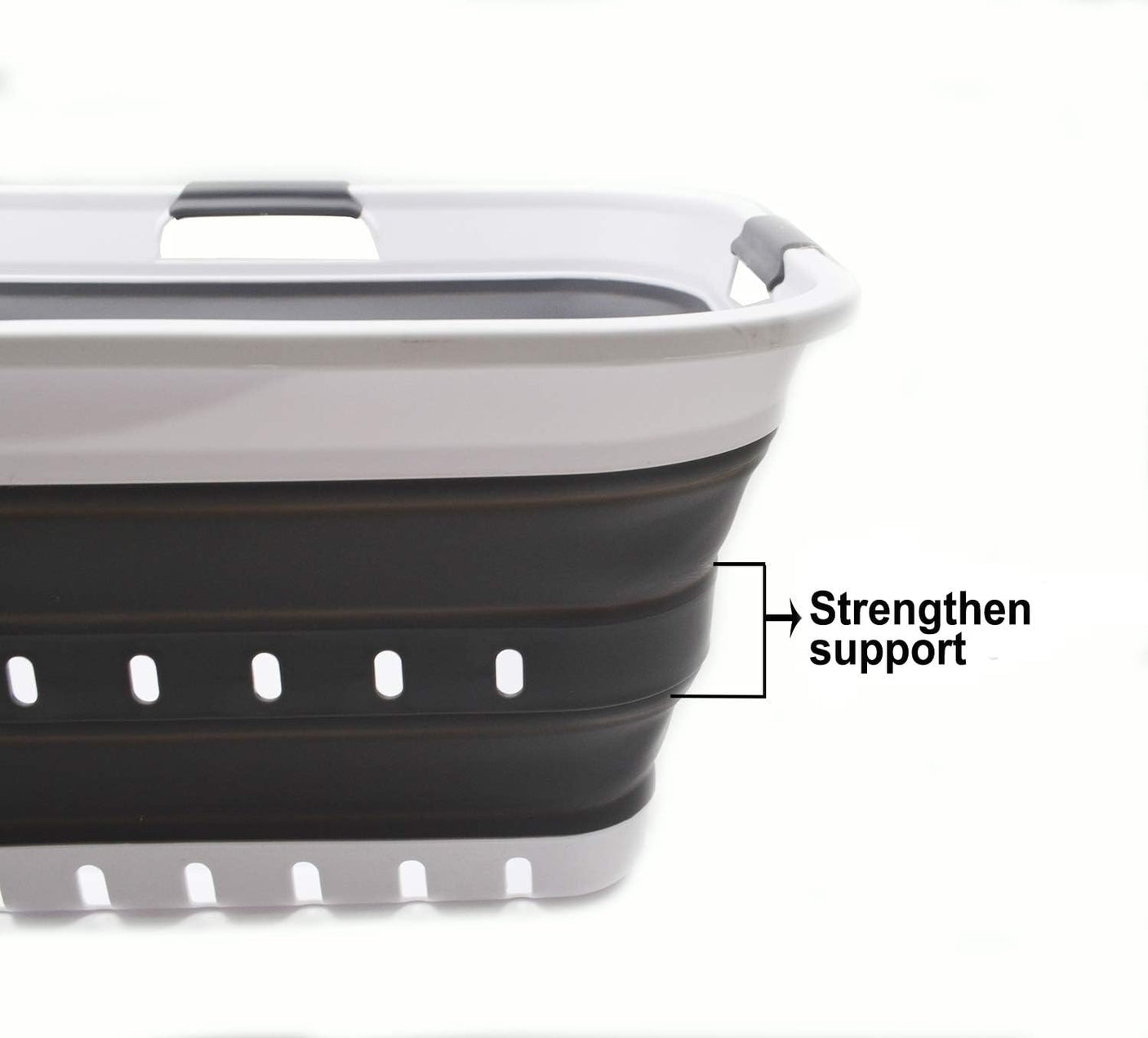 SAMMART 42L (11 gallon) Collapsible Plastic Laundry Basket - Foldable Pop Up Storage Container/Organizer - Space Saving Hamper/Basket (1, White/Grey)