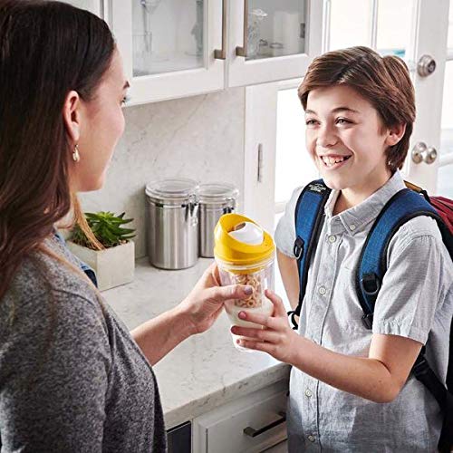 CRUNCHCUP XL Yellow - Portable Plastic Cereal Cups for Breakfast On the Go, To Go Cereal and Milk Container for your favorite Breakfast Cereals, No Spoon or Bowl Required