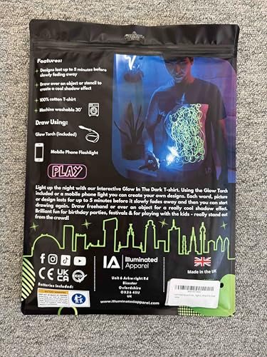 Illuminated Apparel Original Interactive Glow in The Dark T-Shirt - Fun for Birthday Parties & Festivals