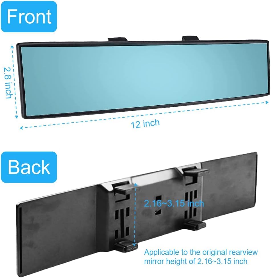 OBTANIM 2 PCS Rearview Mirror 12 Inch HD Glass Anti Glare Clip On Panoramic Wide Angle Car Interior Rear View Mirror Accessories for SUV Trucks (White)