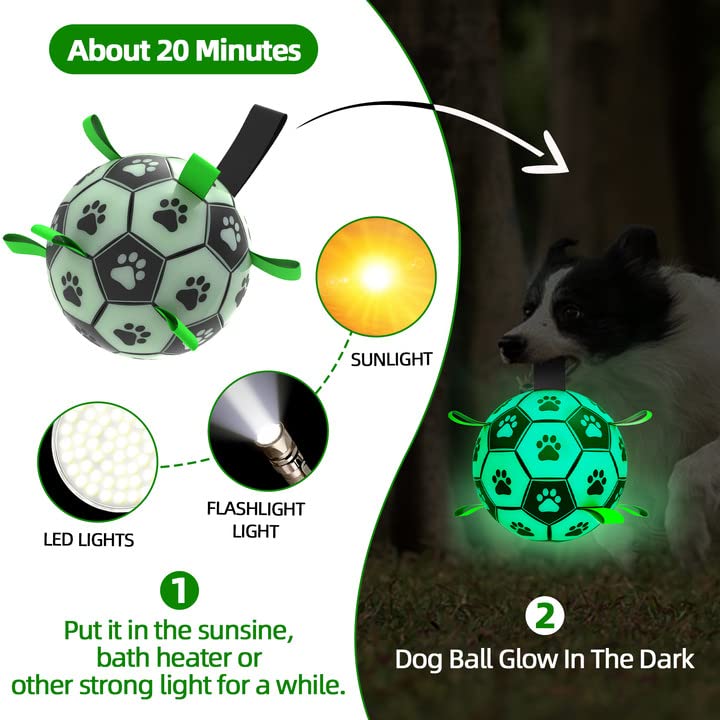 QDAN Premium Dog Toys Balls, Dog Soccer Ball with Straps, Dog Birthday Gifts, Herding Ball, Durable Balls for Small Medium Pet, Puppy Outdoor Toy, Pet Training Soccer Ball, World Cup Soccer (6 Inch)