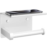 Tindbea Toilet Paper Holder with Phone Shelf, Adhesive or Screw Wall Mount Toilet Tissue Roll Holder, Rustproof & Multifunctional Stainless Steel Bathroom Storage Dispenser (Brushed Nickel)