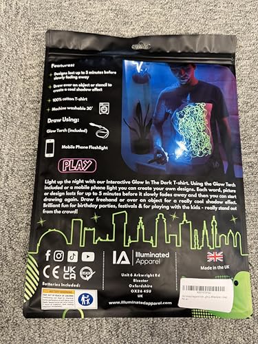 Illuminated Apparel Original Interactive Glow in The Dark T-Shirt - Fun for Birthday Parties & Festivals