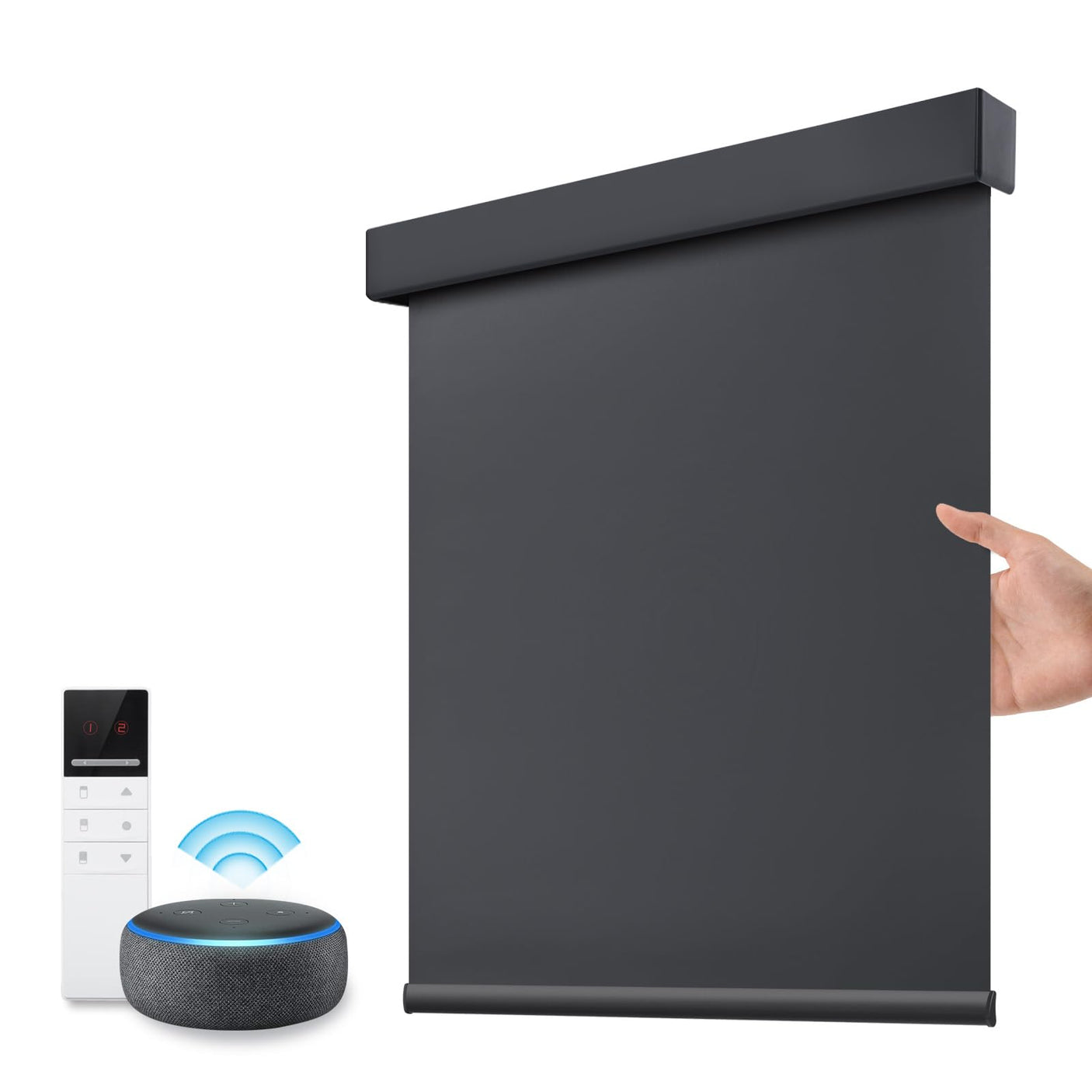 Motorized Smart Blind for Window with Remote Control, Automatic Blackout Roller Shade Customizable Size,with Valance Child Safety Rechargeable Battery Blinds (Full Blackout Black)