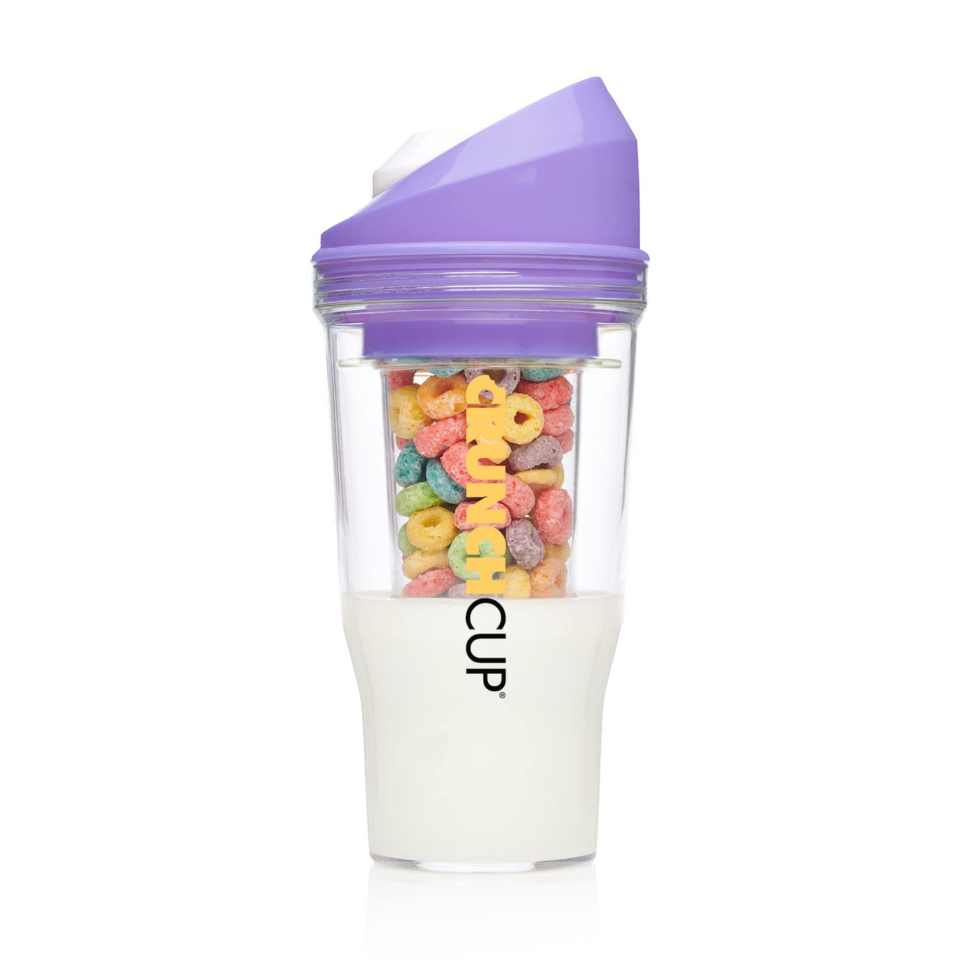 CRUNCHCUP XL Yellow - Portable Plastic Cereal Cups for Breakfast On the Go, To Go Cereal and Milk Container for your favorite Breakfast Cereals, No Spoon or Bowl Required
