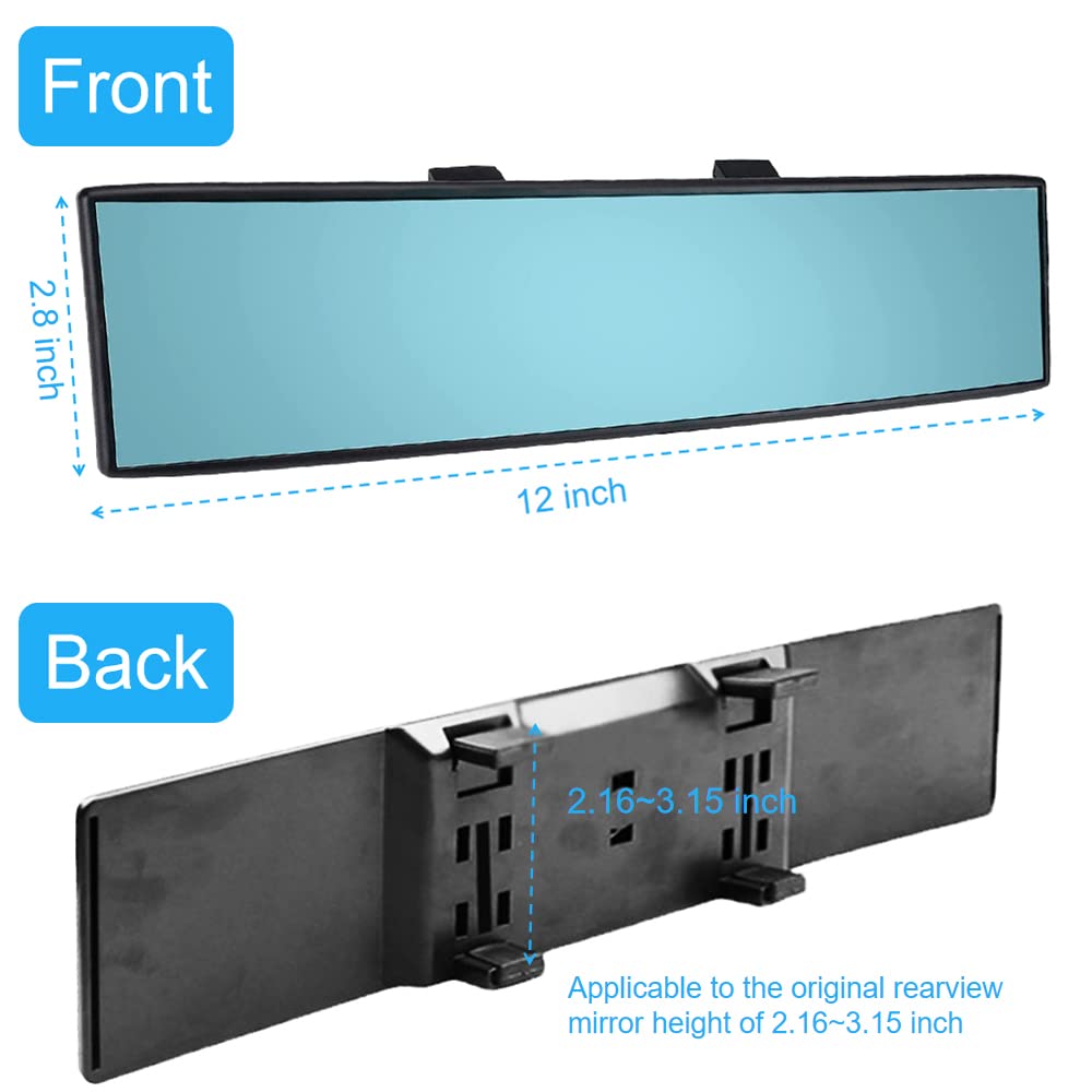 OBTANIM 2 PCS Rearview Mirror 12 Inch HD Glass Anti Glare Clip On Panoramic Wide Angle Car Interior Rear View Mirror Accessories for SUV Trucks (White)