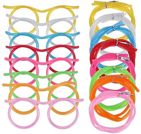 8PCS Silly Straw Glasses, Reusable Fun Loop Drinking Straw Eye Glasses, Novelty Eyeglasses Straw for Party Annual Meeting Parties Birthday (8 Colors)
