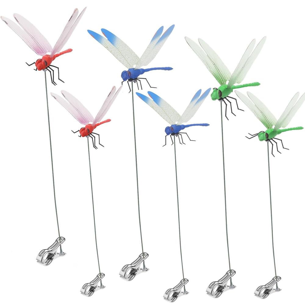 6 Pack Dragonfly Clip,3D Dragonfly Garden Stakes Decor,Fly Deterrent, Dragonfly Humming Bird Stakes,Deer and Horse Fly Deterrent,Garden Bird and Fly Scare Devices for Indoor Outdoor Garden - Build Your Ideas