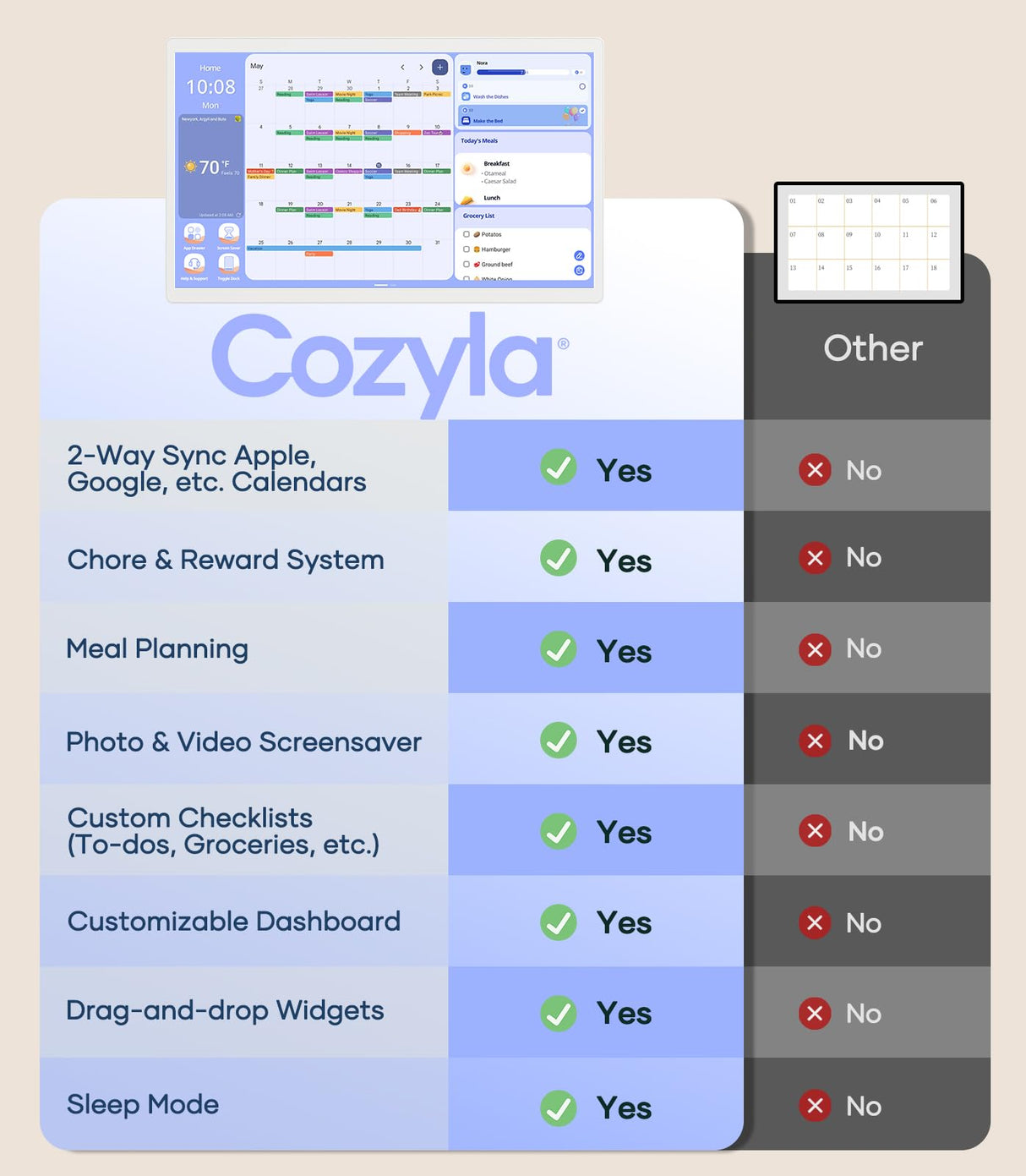 Cozyla 32 Inch Digital Calendar Wall Touch Screen Chore Chart To Do List Notepad Electronic Smart Calendar Digital for Family Meal Planner Support All App Via App Store Android Tablet Wall Mount Black