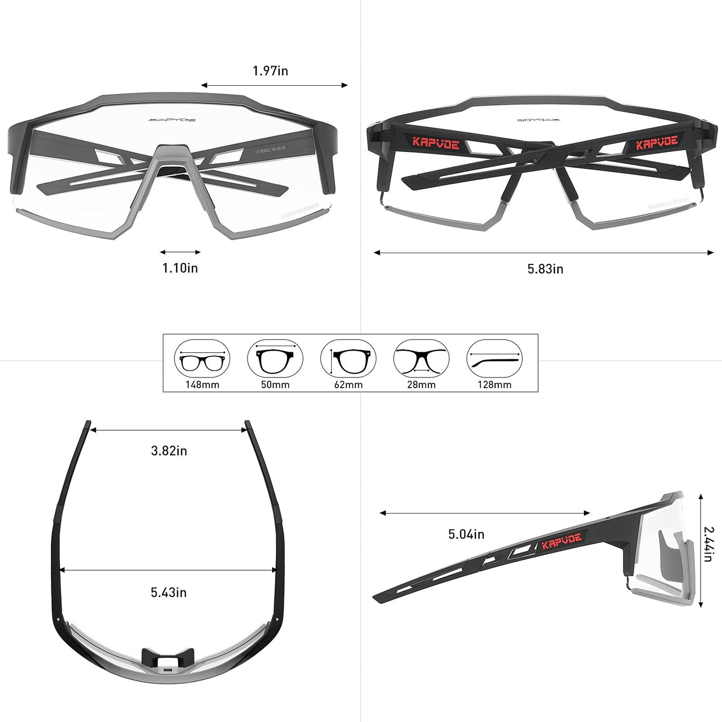 KAPVOE Photochromic Cycling Glasses MTB Clear Mountain Bike Transition Bicycle Sunglasses for Men Women - K9022
