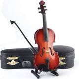 Wooden Miniature Violin with Stand, Bow and Case Mini Musical Instrument Violin Replica Collectible Figurines Dollhouse Accessories Model Home Decoration Display Ornament (3.15"x1.18"x0.59")
