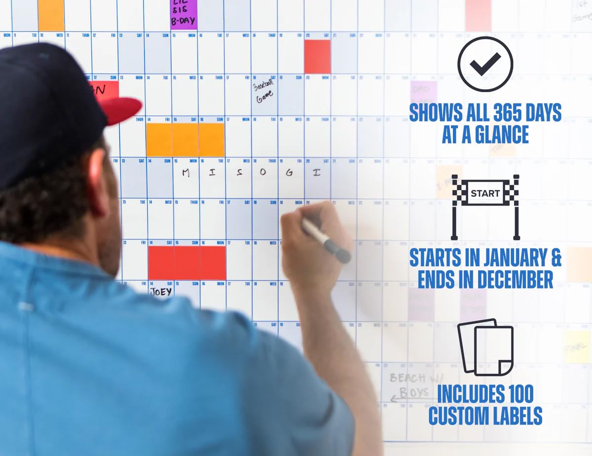 The Big A## Calendar Full-Year Wall Calendar – 2026 Dry-Erase – Includes 1 Marker & 100 Labels – Lightweight, Easy to Hang Yearly Calendar – Year at a Glance – Plan Big Goals & Adventures – Blue