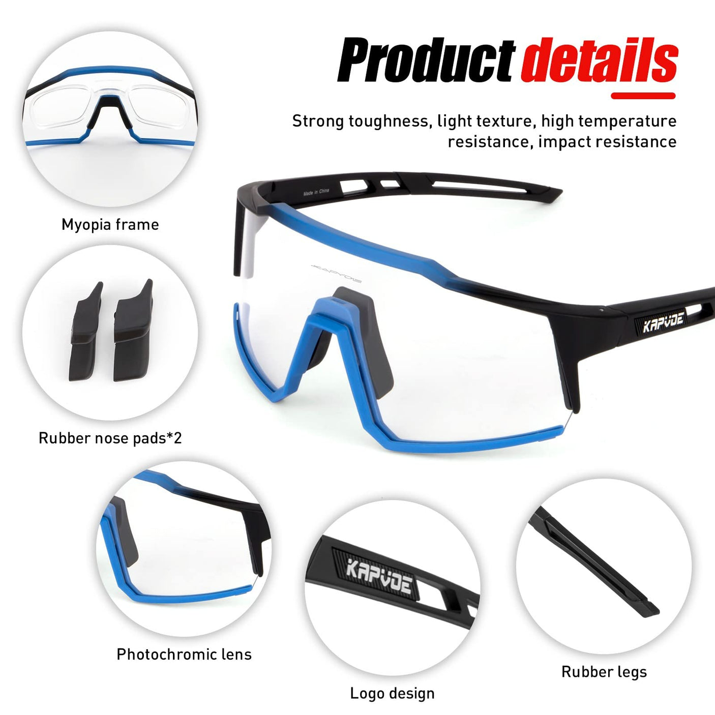 KAPVOE Photochromic Cycling Glasses MTB Clear Mountain Bike Transition Bicycle Sunglasses for Men Women - K9022