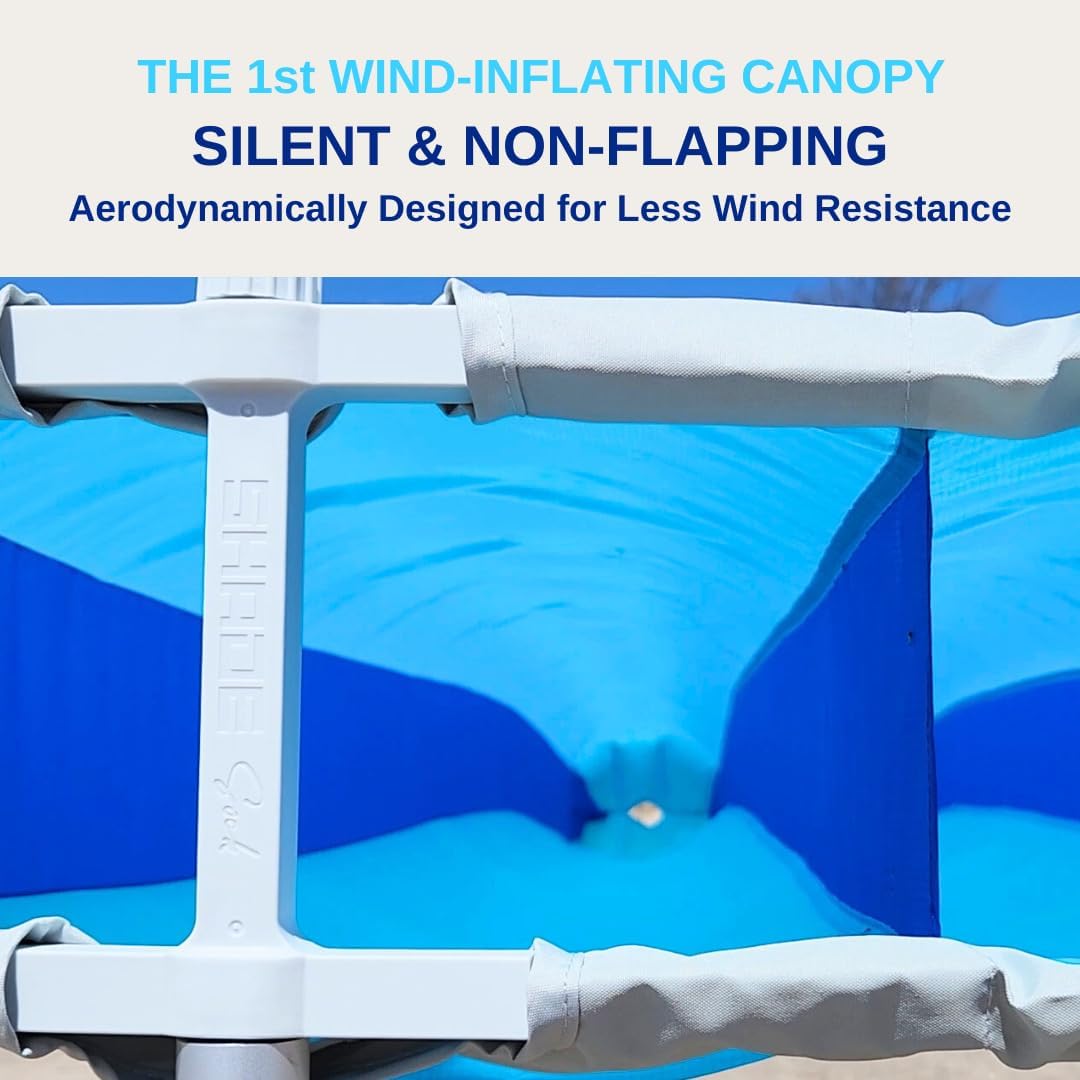 ShadeSock – The World’s 1st Wind-Inflating, Beach Shade – Silent, Non-Flapping Design, 8x10ft Auto-Directing Canopy – Light-Weight and Portable – Easy 2 Minute Set-Up, Blue