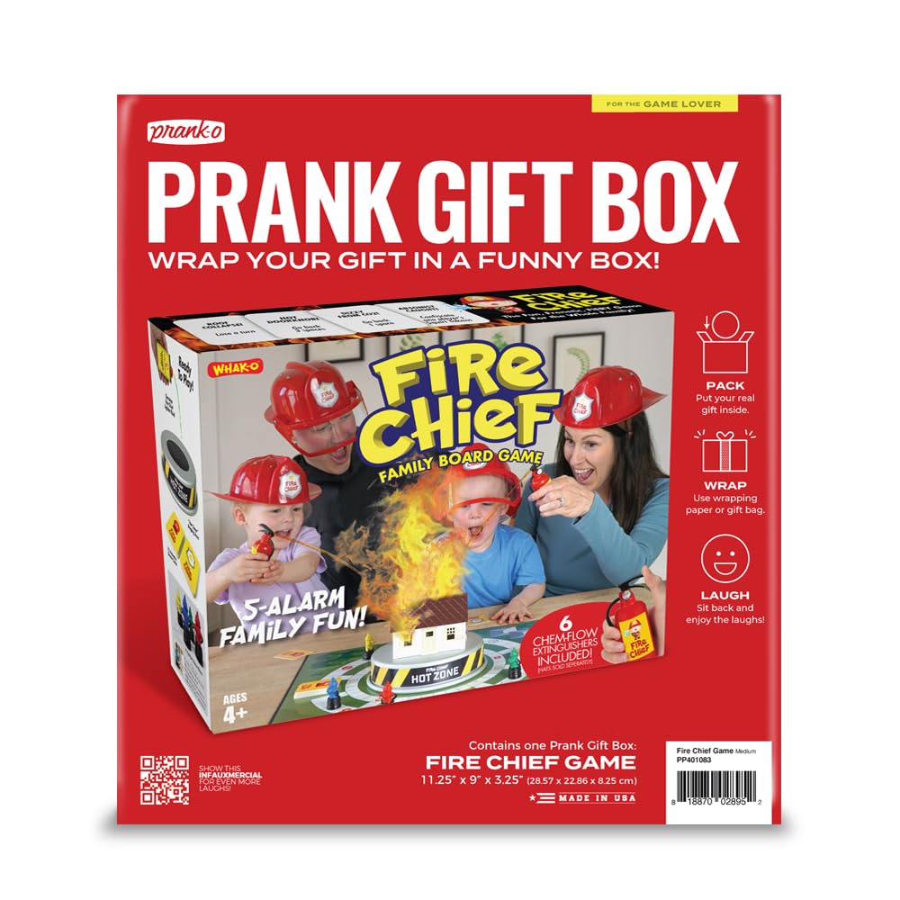 Prank-O My First Fire Prank Gift Box – Empty Box for Wrapping Real Presents – Hilarious Fake Packaging for Birthdays, Christmas, and Holidays – Fun Gag Gift Box for Men, Women, and Kids