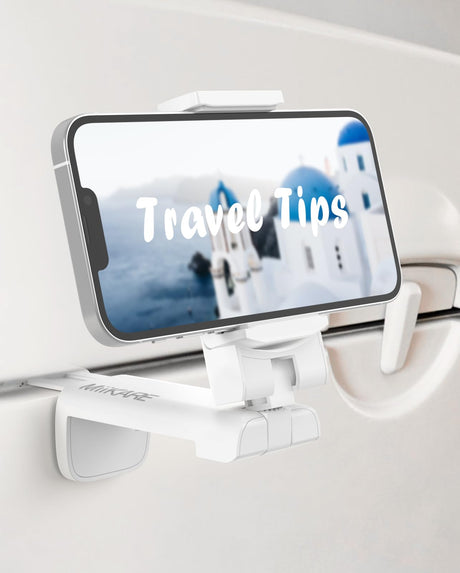 MiiKARE Airplane Travel Essentials Phone Holder, Universal Handsfree Phone Mount for Flying with 360 Degree Rotation, Accessory for Airplane, Travel Must Haves Phone Stand for Desk, Tray Table