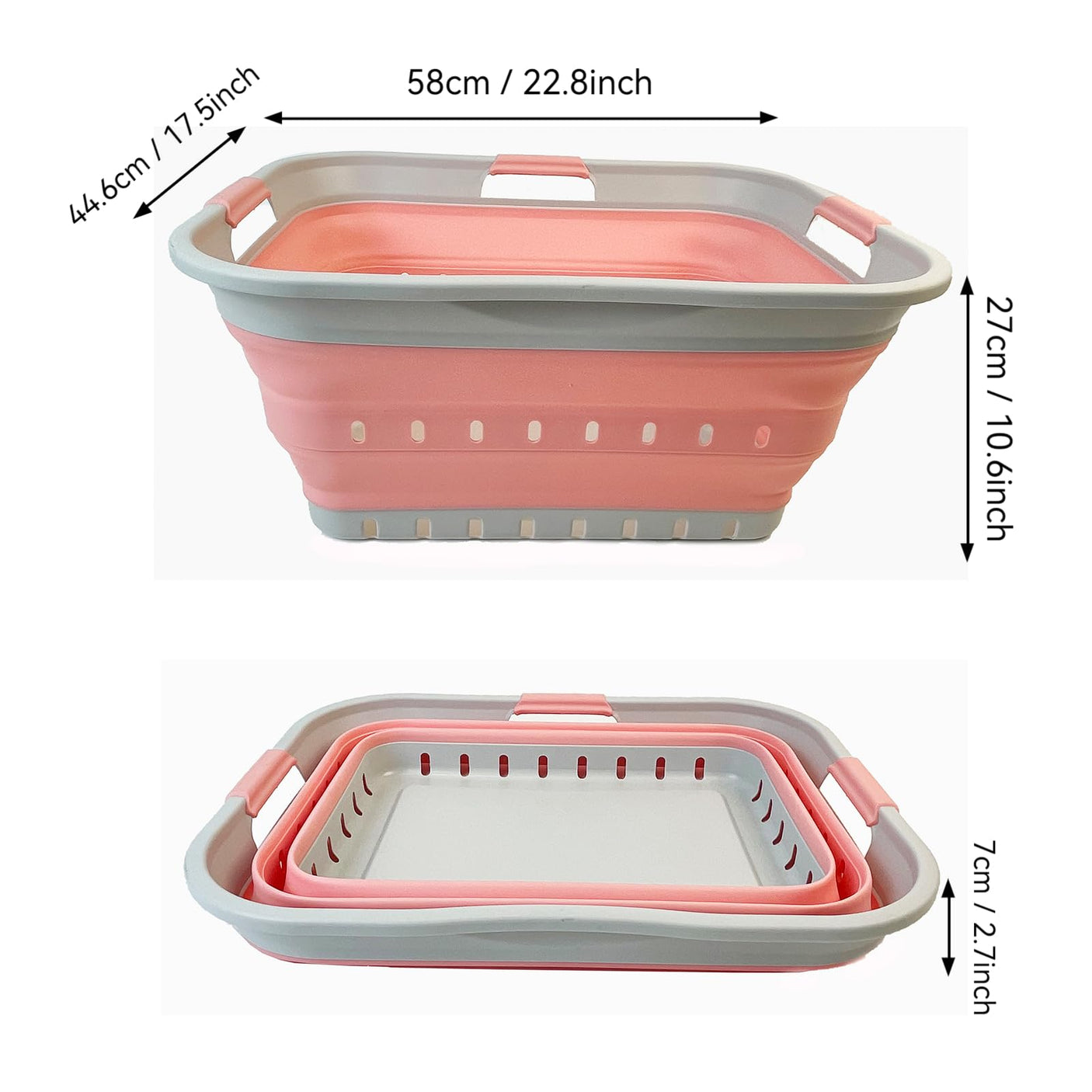 SAMMART 42L (11 gallon) Collapsible Plastic Laundry Basket - Foldable Pop Up Storage Container/Organizer - Space Saving Hamper/Basket (1, White/Grey)