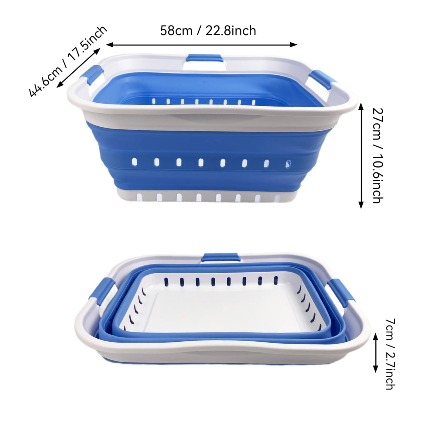SAMMART 42L (11 gallon) Collapsible Plastic Laundry Basket - Foldable Pop Up Storage Container/Organizer - Space Saving Hamper/Basket (1, White/Grey)