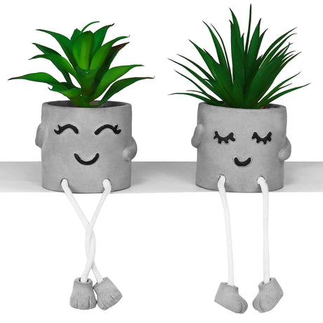Zerzsy 3pcs Creative Artificial Succulents with Gray Flower Pots, Mini Potted Succulents for Home Office Desk Decor and Gift Choice