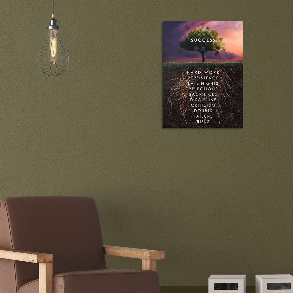 Success Tree Inspirational Quote Canvas Wall Art Motivational Motto Painting Inspiring Entrepreneur Posters Prints Artwork Decor Framed for Home Office Classroom Ready to Hang - 12" Wx18 H