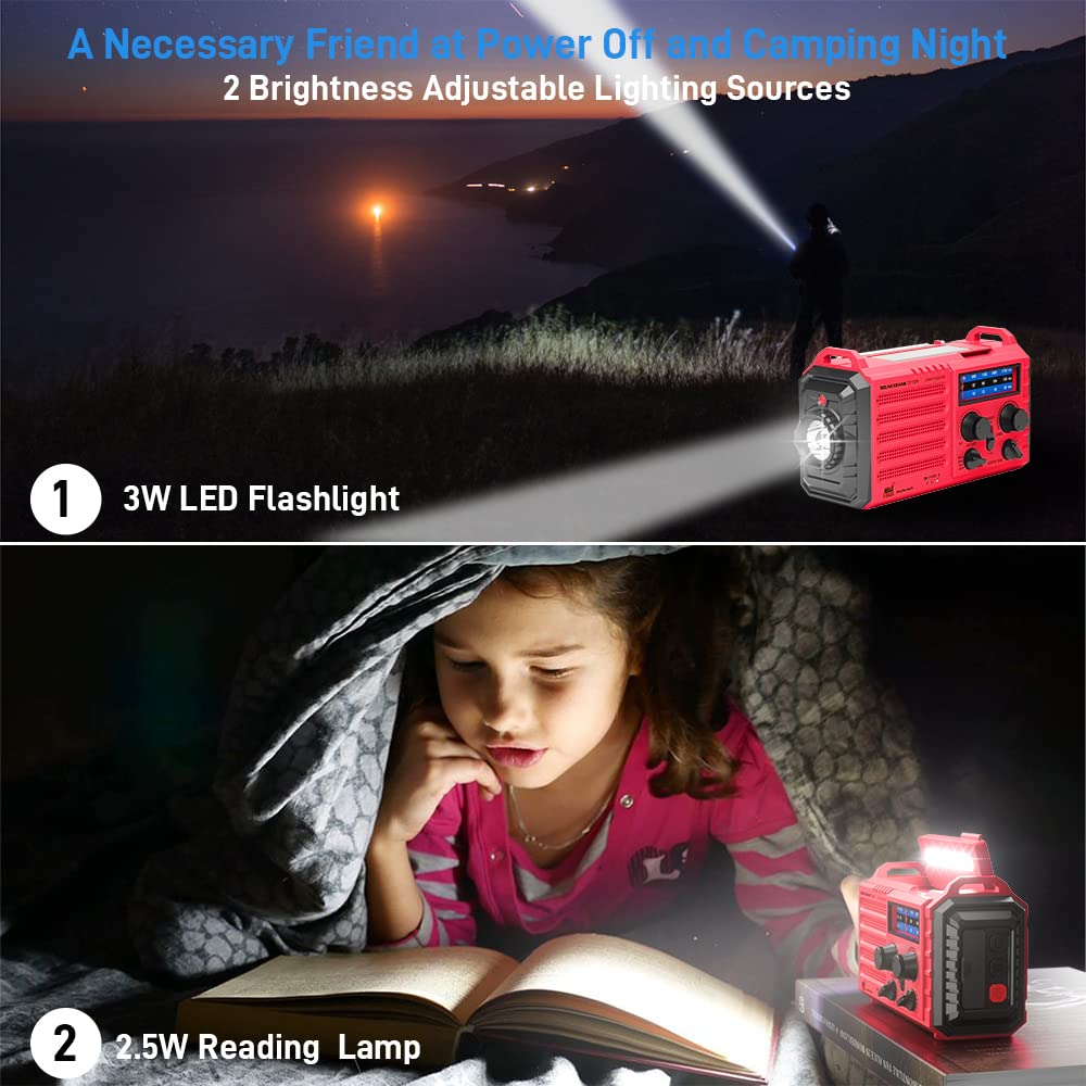 NOAA Weather Radio, Emergency Hand Crank Radio with Solar Charger, Portable Battery Operated AM FM Shortwave Radio with LED Flashlight, USB Charger, Earbud Jack, SOS Alert for Home Survival Hurricane