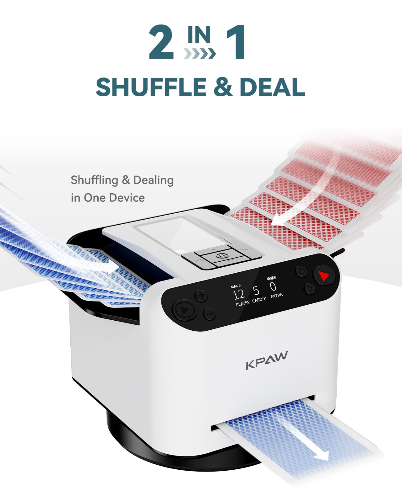 Automatic Card Shuffler and Dealer - 1-2 Decks Support 12 Players, 4 Drawing Remotes, Built-in Gameplays, 360°/180° Deal, for Poker, UNO, Phase 10, Skip-Bo, Rummy (Black)