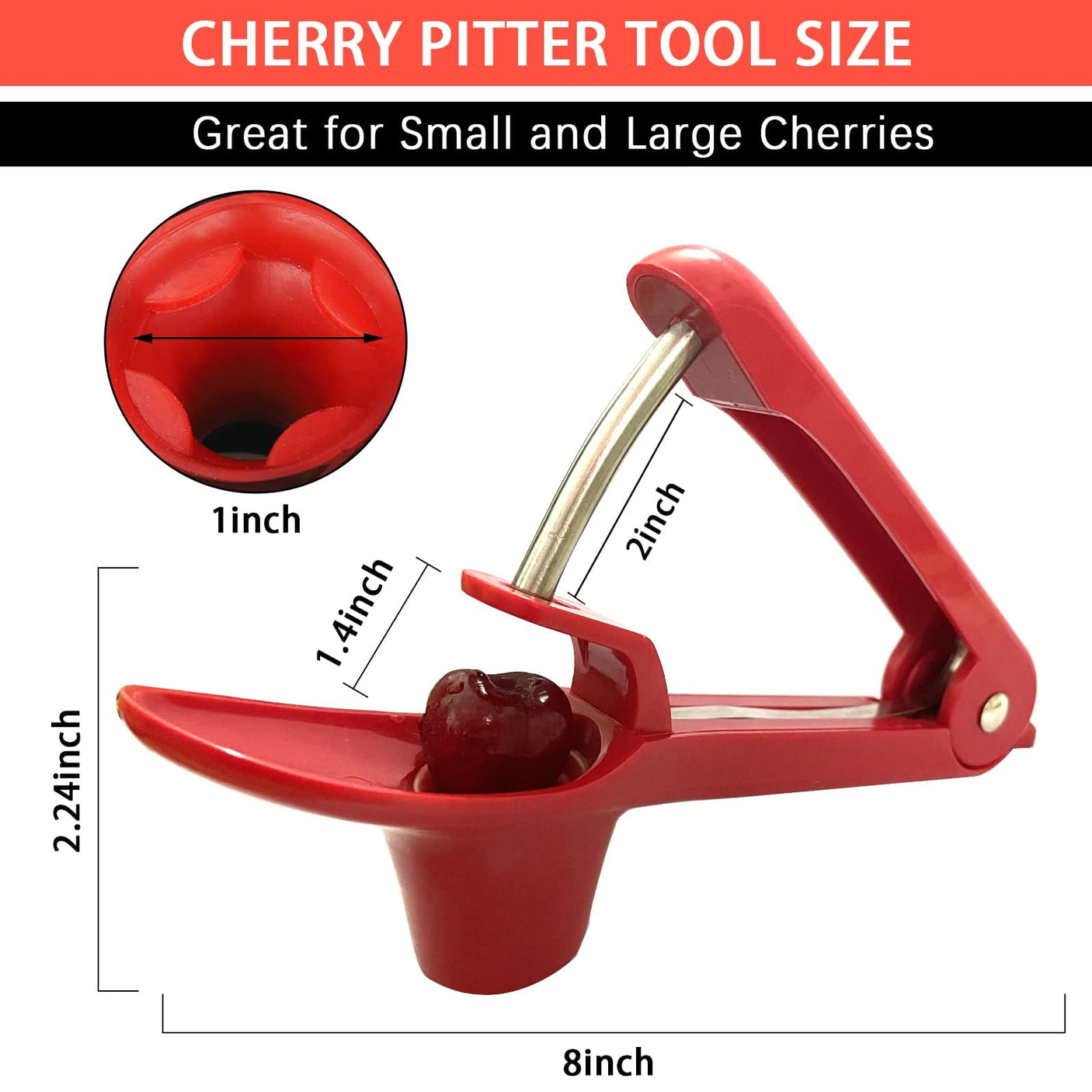 Cherry Pitter, Stainless Steel Olive and Cherries Pitters Corer Tool with Space-Saving Lock Design, Multi-Function Fruit Pit Remover for Cherry Jam (Black)