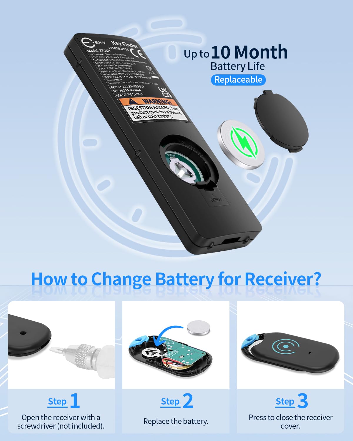 Esky Key Finder Locator with Sound, Stick-on TV Remote Control Finder, Item Locator Tags with 85dB Noise Sound 6 Receivers, Wallet Tracker Key Finders for Finding Keys, Remote Gift Idea