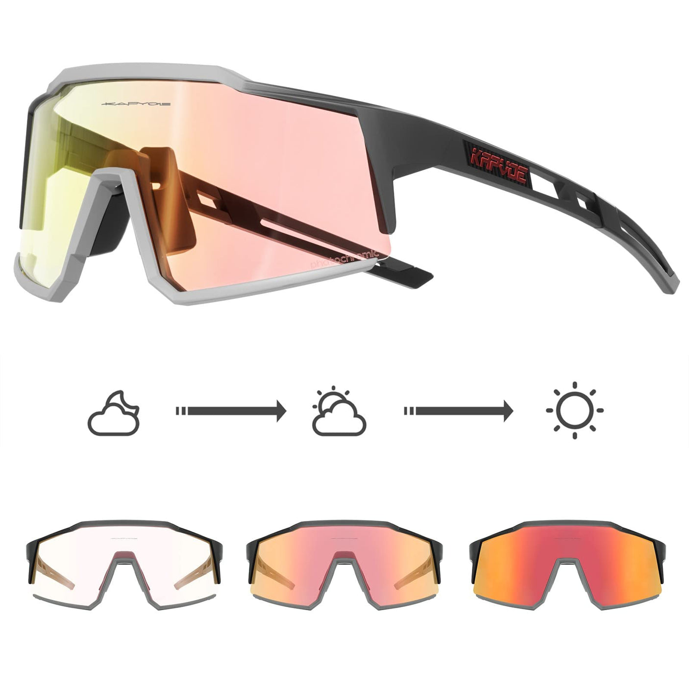KAPVOE Photochromic Cycling Glasses MTB Clear Mountain Bike Transition Bicycle Sunglasses for Men Women - K9022