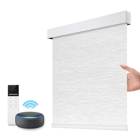 Motorized Smart Blind for Window with Remote Control, Automatic Blackout Roller Shade Customizable Size,with Valance Child Safety Rechargeable Battery Blinds (Full Blackout Black)