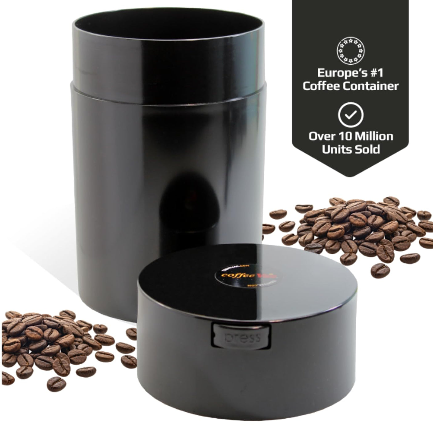 1LB Patented Airtight Multi-use Vacuum Works as Smell Proof Ground Coffee Bean Containers. Black Cap and Body, 1.85-Liter/1.6-Quart