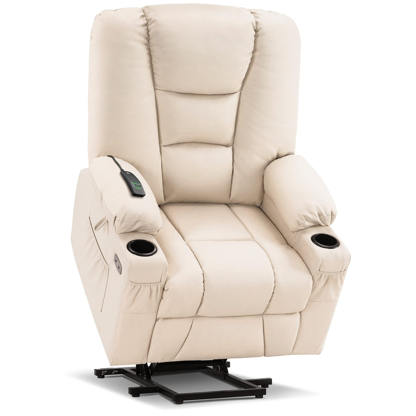 MCombo Power Lift Recliner Chair for Elderly, Lift Chair with Heat and Massage, USB Ports, Cup Holders, Faux Leather 7519 (Medium, Dark Brown)
