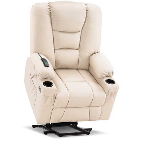 MCombo Power Lift Recliner Chair for Elderly, Lift Chair with Heat and Massage, USB Ports, Cup Holders, Faux Leather 7519 (Medium, Dark Brown)