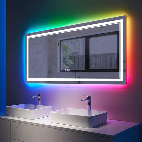 60x30 Inch LED Bathroom Mirror with Lights, Color Changing RGD Backlit and Front Light Mirror,Lighted Vanity Mirrors for Bathroom Wall, Dimmable, Anti-Fog,Shatterproof,Memory