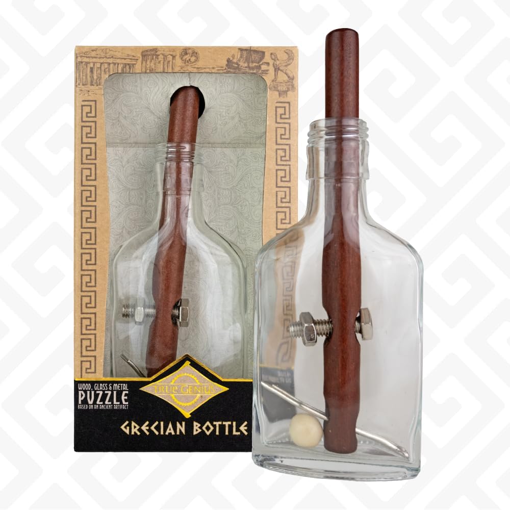 True Genius - Grecian Glass Bottle Disentanglement Brainteaser Puzzle, Logic Puzzle for Adults, Brain Teaser, Gifts for Father's Day, Men, Kids
