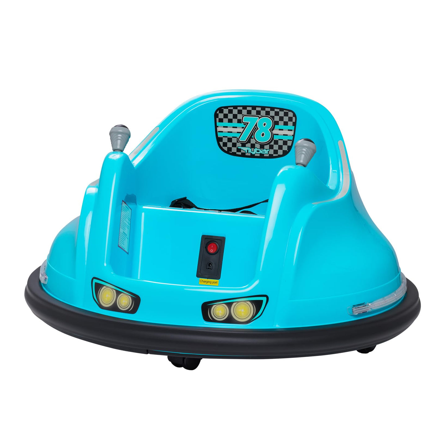 Flybar 6V Blue Glow Bumper Car for Kids – LED Ride-On Toy with 360° Spin, Rechargeable Battery, and Soft Rubber Bumpers – Safe Indoor Fun for Toddlers Ages 1.5+, Up to 66 lbs