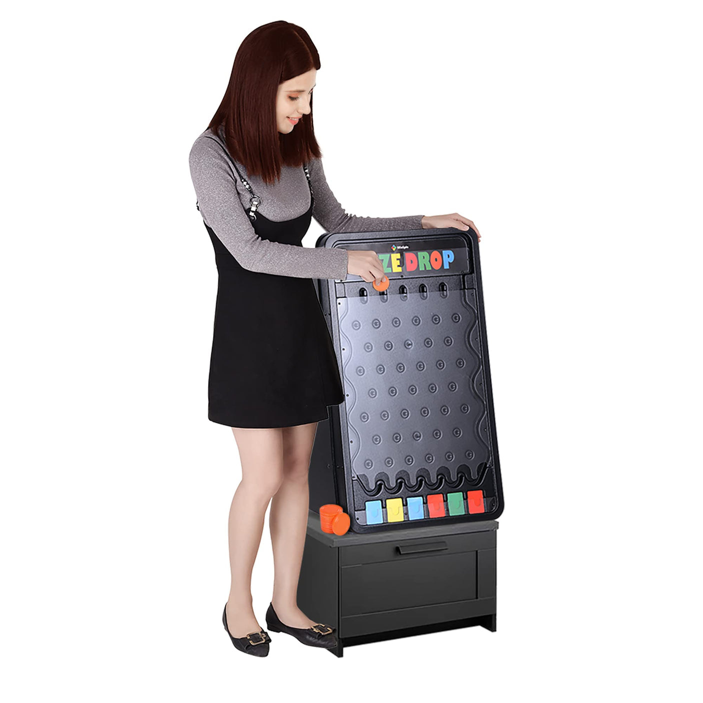 WinSpin 30" Prize Drop Board Foldable Stand Disk Drop Board Game Customizable 6 Slots with 10 Pucks for Carnival Tradeshow Party, (19"x30")
