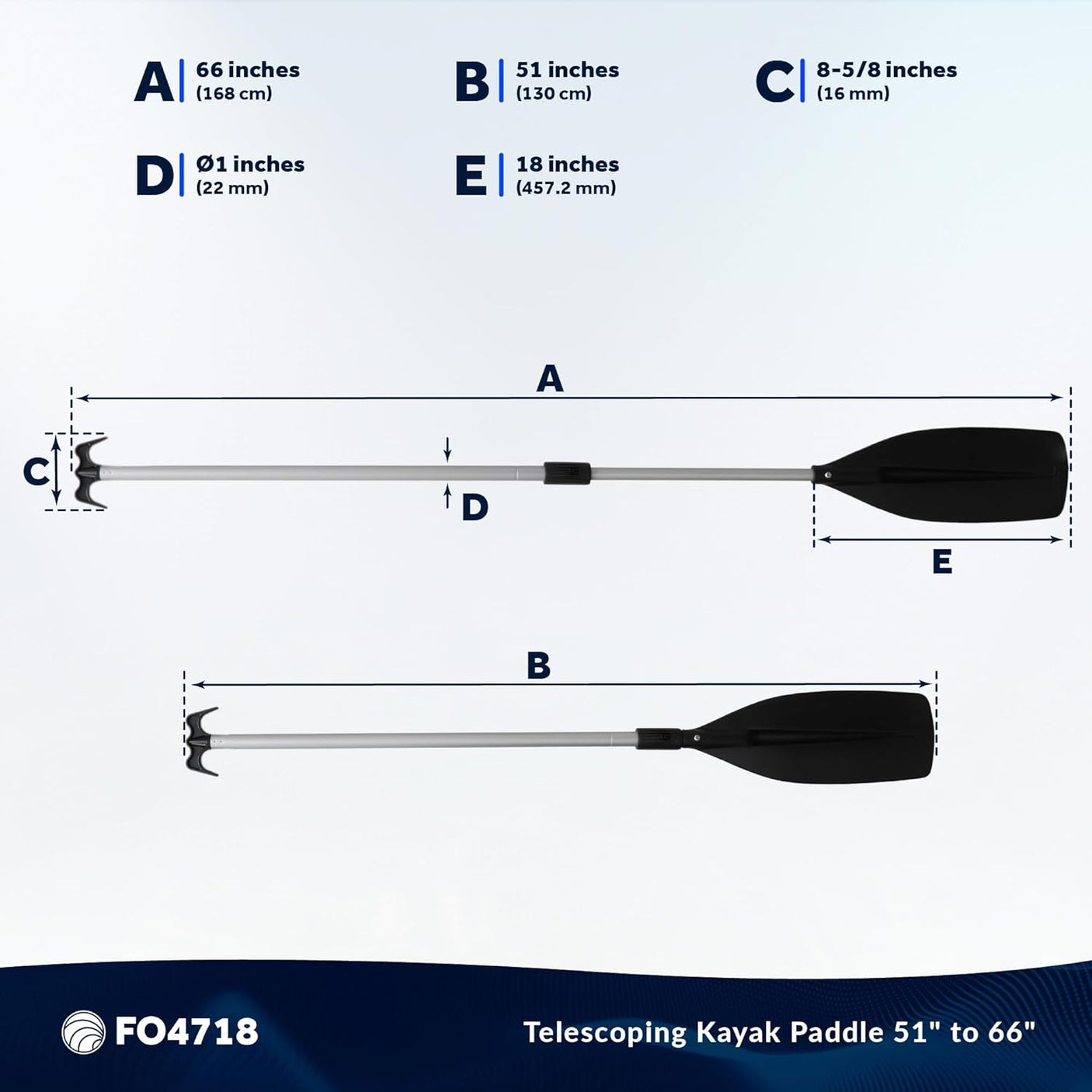 Five Oceans Canoe Paddle - Telescopic Paddle and Hook with Bilge Pump Function, Boat Paddle for Boats - Telescoping from 4.25 Ft. (51-inch) to 5.5 Ft. (66-inch) - FO4718